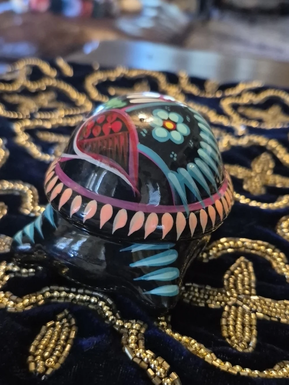 Minature Colorful Turtle Trinket Box.TalaVera From Mexico Flowers And Bird Motif